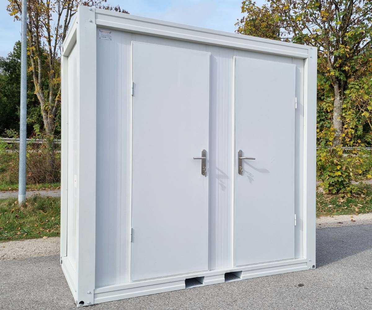 Sanitärcontainer SCD RAL 9002 Grauweiß | H 2335 x B 2400 x T 1200 mm | 2 Türen | 2x WC