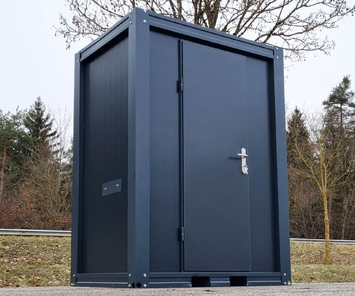 Sanitärcontainer SCEW RAL 7016 Anthrazitgrau | H 2335 x B 1650 x T 1200 mm | Tür einflügelig | mit Warmwasser