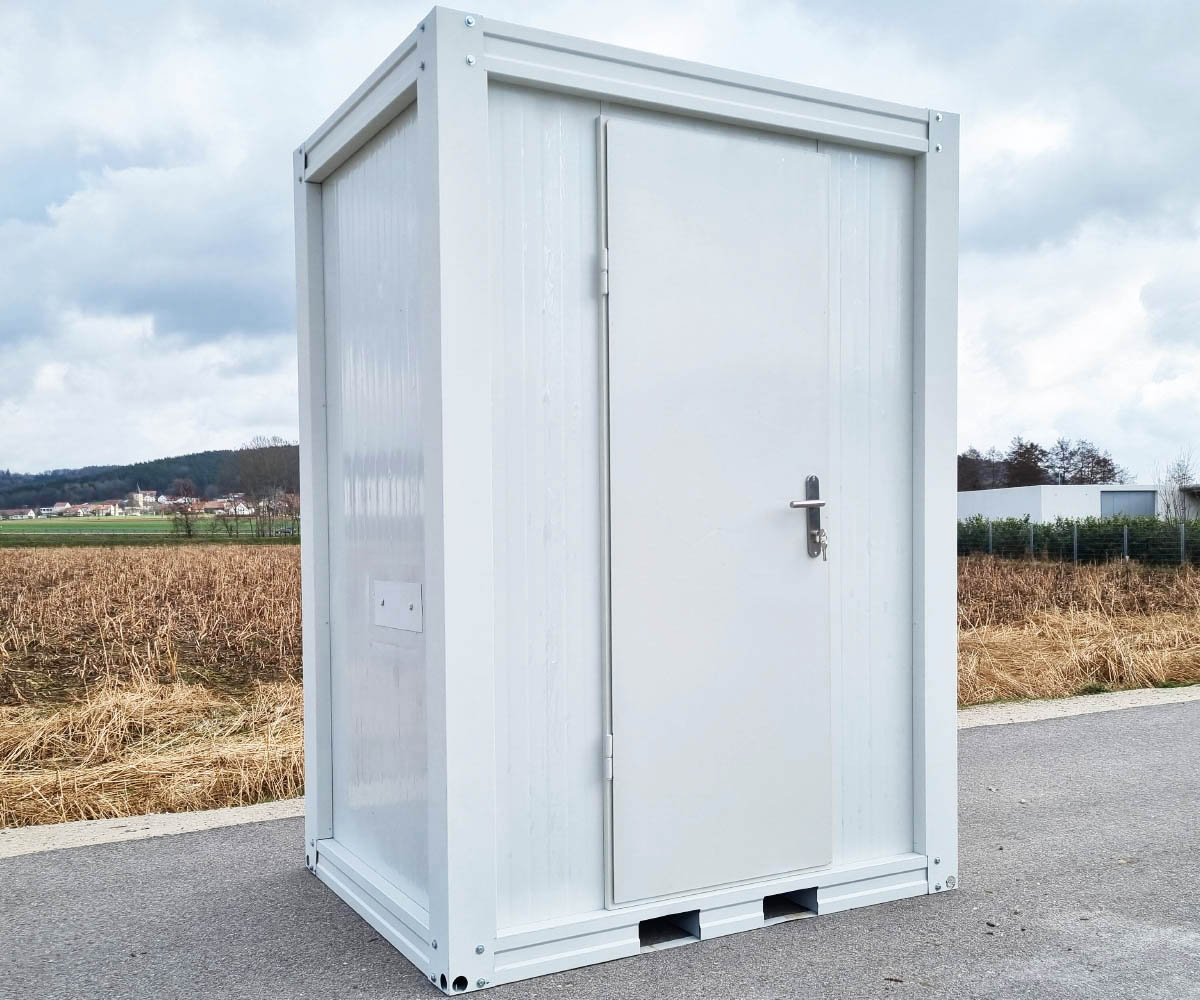 Sanitärcontainer SCEW RAL 9002 Grauweiß | H 2335 x B 1650 x T 1200 mm | Tür einflügelig | mit Warmwasser
